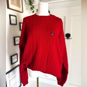 IZOD Red 100% Cotton Sweater – Vintage Preppy Crewneck – Size L (Oversized Fit)
